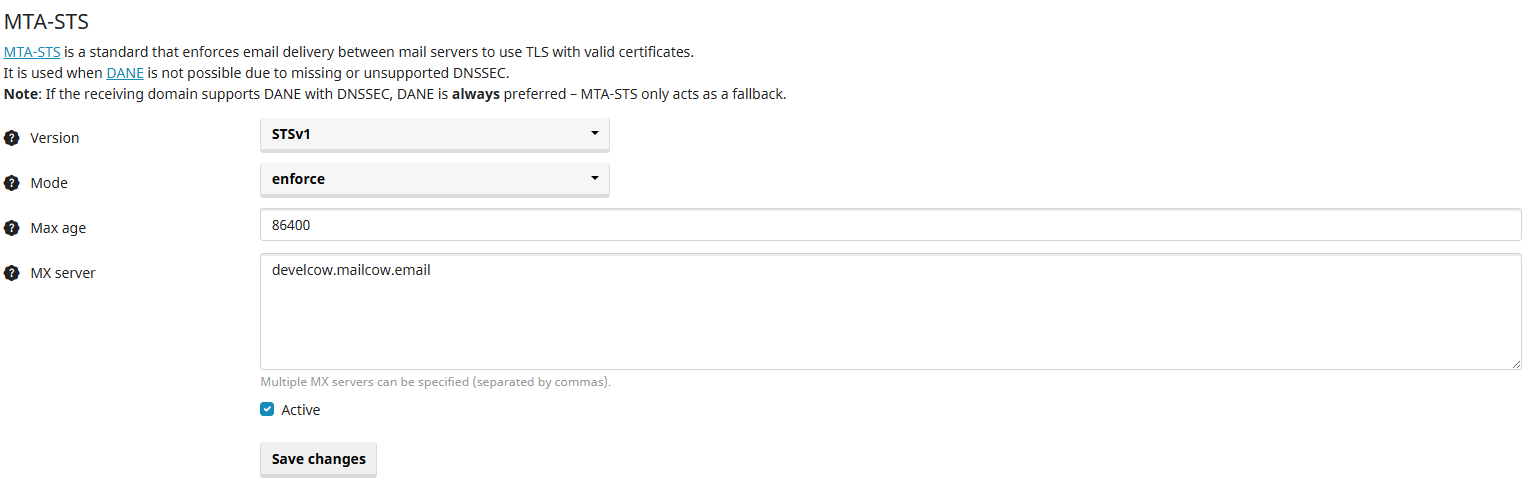 MTA-STS Tab