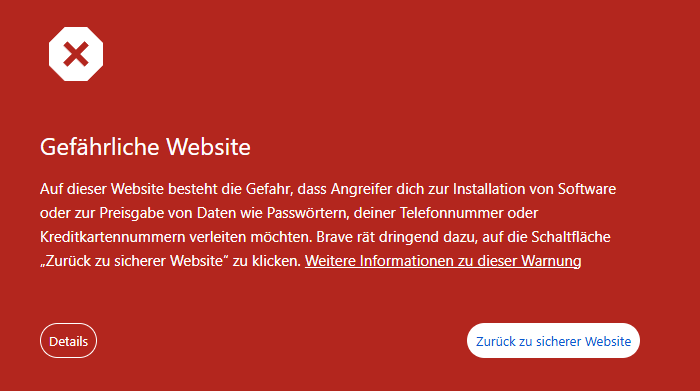 Beispielhafte Darstellung der Google SafeBrowsing Seite